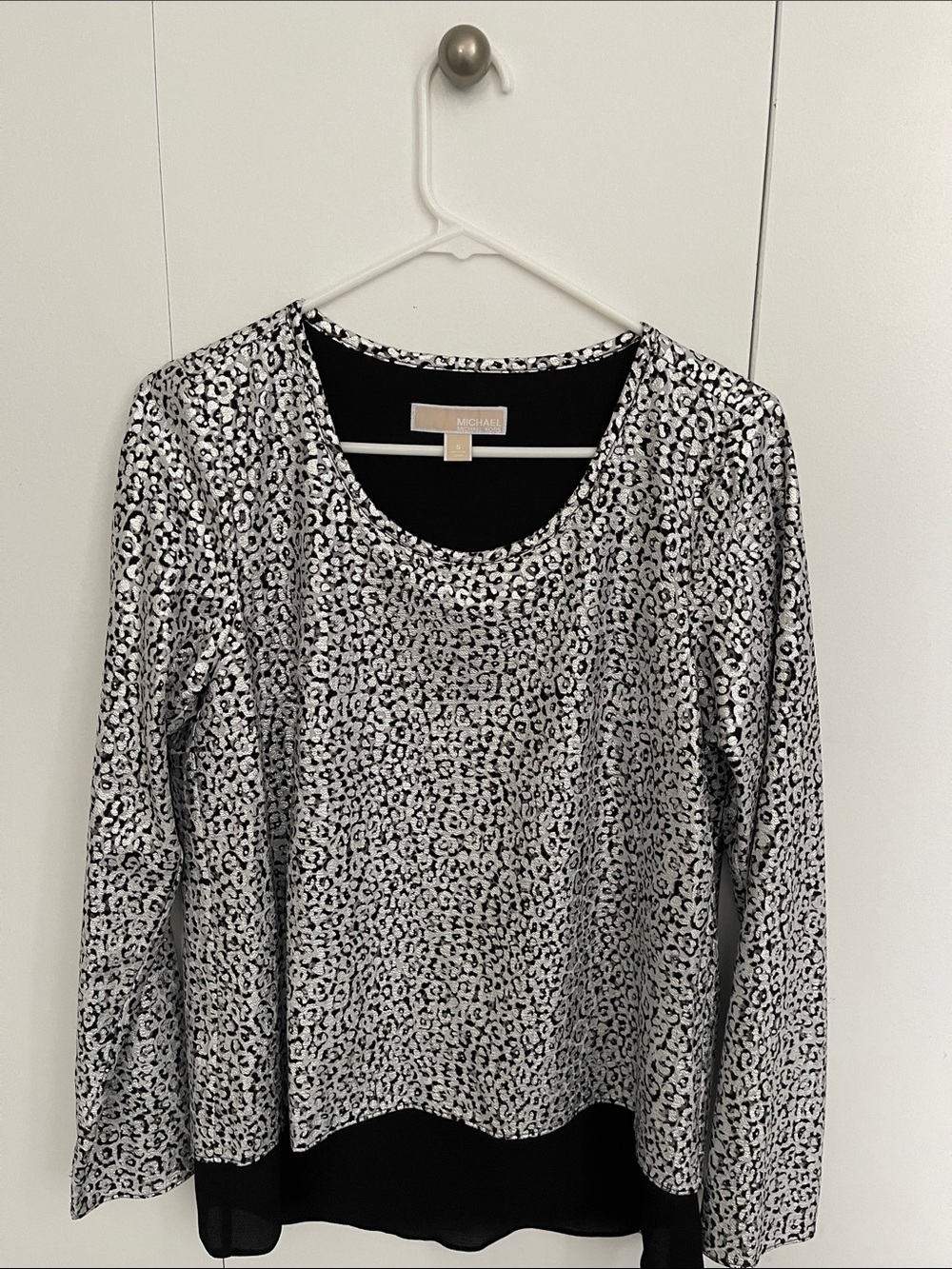 Michael Kors Black and Silver Print Long Sleeve Top